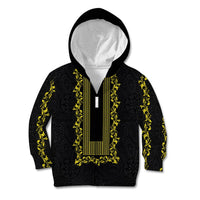 Philippines Polynesian Floral Pattern Kid Hoodie With Barong Tagalog Black Style
