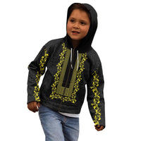 Philippines Polynesian Floral Pattern Kid Hoodie With Barong Tagalog Black Style