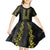 Philippines Polynesian Floral Pattern Kid Short Sleeve Dress With Barong Tagalog Black Style