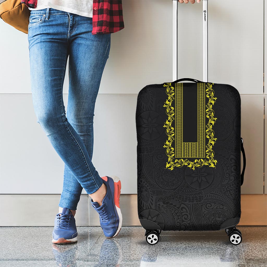 Philippines Polynesian Floral Pattern Luggage Cover With Barong Tagalog Black Style