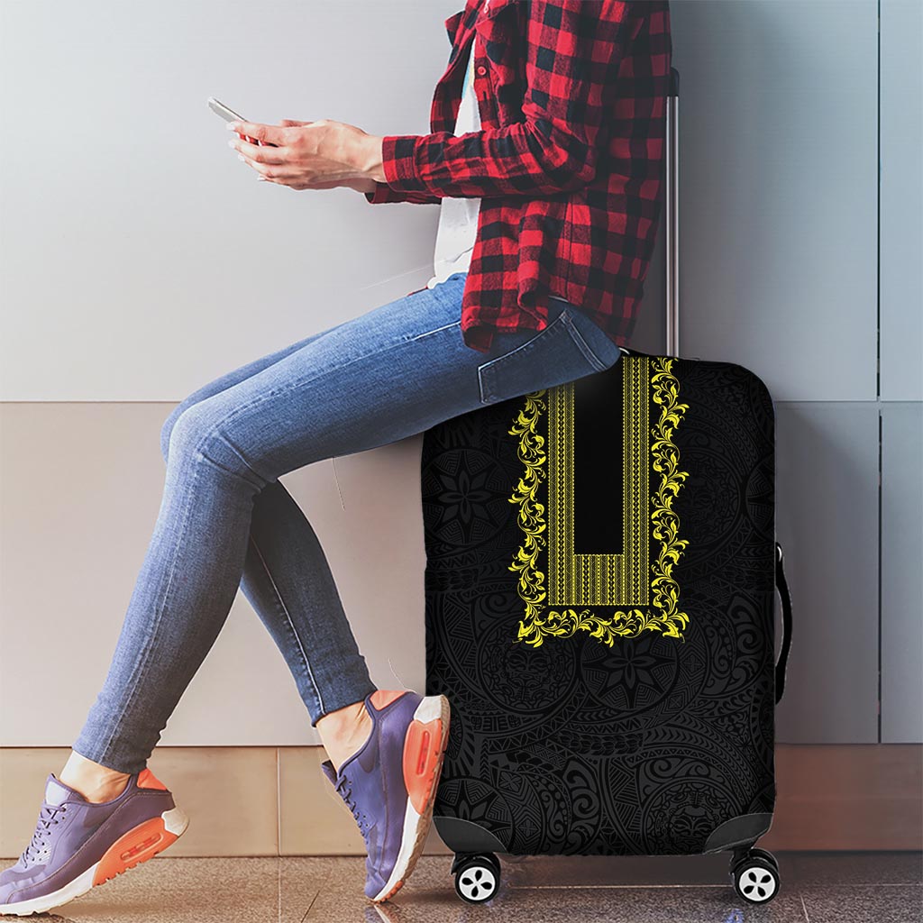 Philippines Polynesian Floral Pattern Luggage Cover With Barong Tagalog Black Style