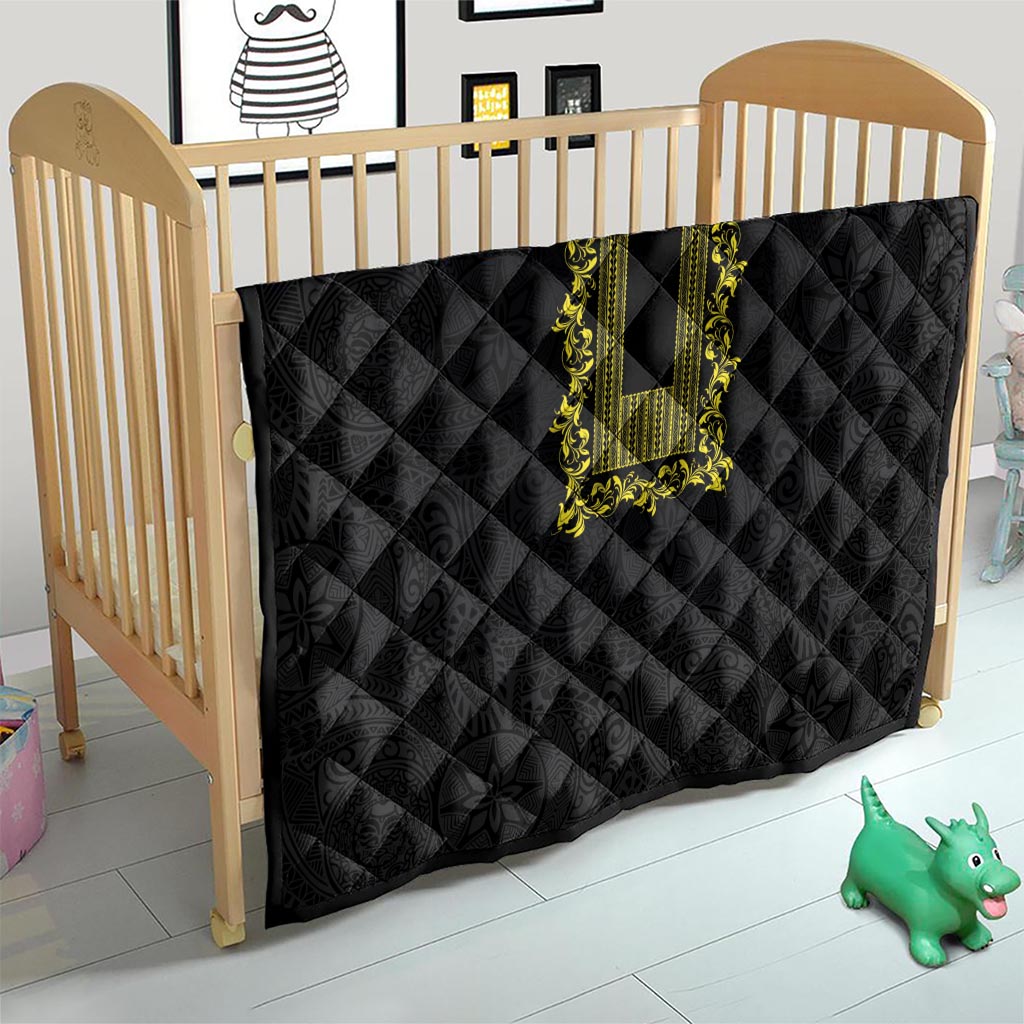 Philippines Polynesian Floral Pattern Quilt With Barong Tagalog Black Style