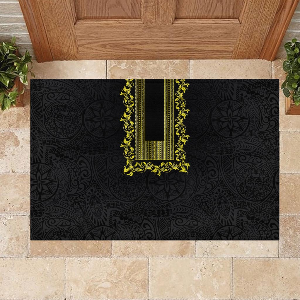 Philippines Polynesian Floral Pattern Rubber Doormat With Barong Tagalog Black Style