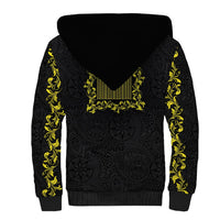Philippines Polynesian Floral Pattern Sherpa Hoodie With Barong Tagalog Black Style