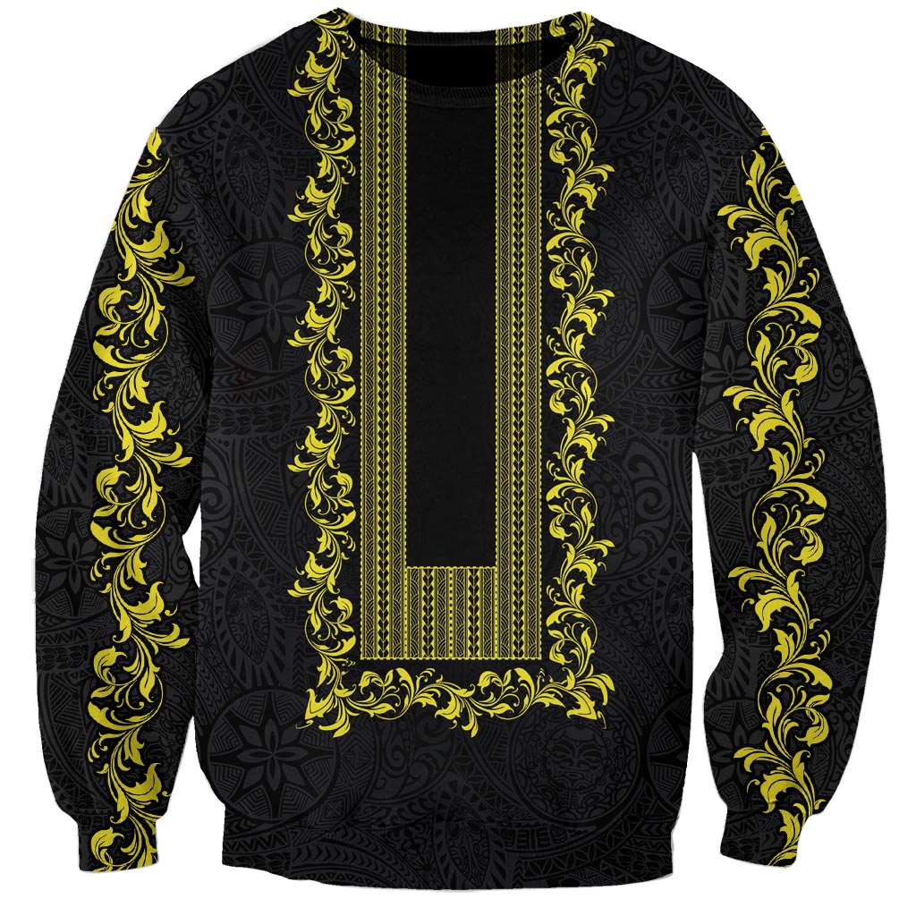 Philippines Polynesian Floral Pattern Sweatshirt With Barong Tagalog Black Style LT03 Unisex Black - Polynesian Pride