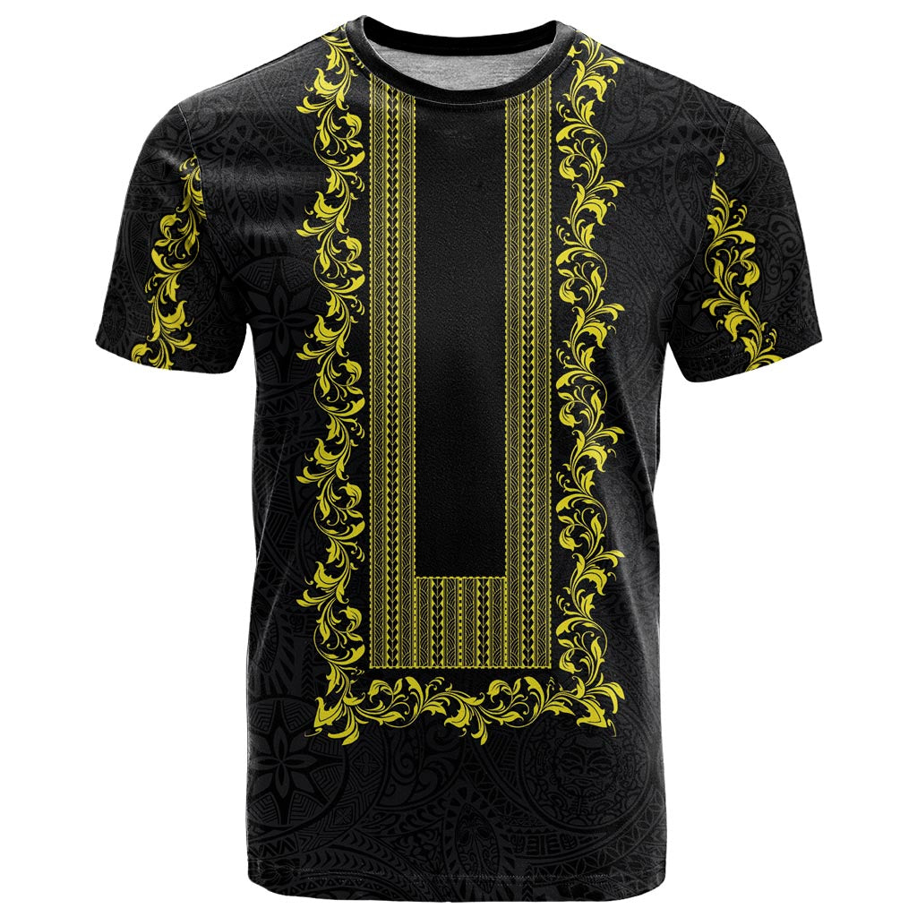 Philippines Polynesian Floral Pattern T Shirt With Barong Tagalog Black Style LT03 Black - Polynesian Pride