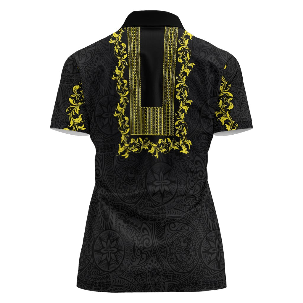 Philippines Polynesian Floral Pattern Women Polo Shirt With Barong Tagalog Black Style