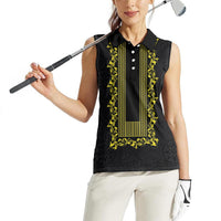 Philippines Polynesian Floral Pattern Women Sleeveless Polo Shirt With Barong Tagalog Black Style