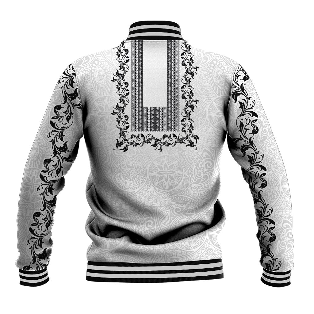 Philippines Polynesian Floral Pattern Baseball Jacket With Barong Tagalog White Style