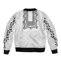 Philippines Polynesian Floral Pattern Bomber Jacket With Barong Tagalog White Style