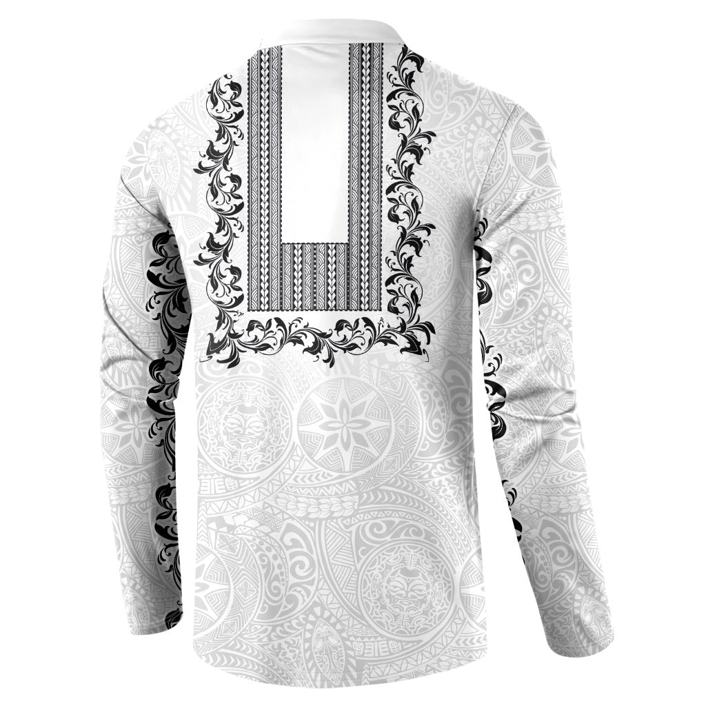 Philippines Polynesian Floral Pattern Button Sweatshirt With Barong Tagalog White Style