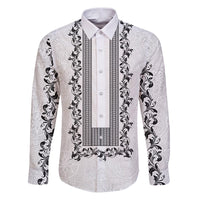 Philippines Polynesian Floral Pattern Family Matching Puletasi and Hawaiian Shirt With Barong Tagalog White Style