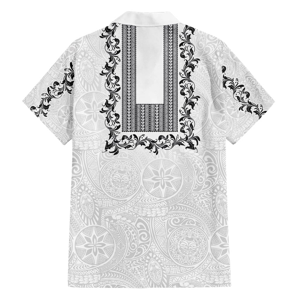 Philippines Polynesian Floral Pattern Family Matching Summer Maxi Dress and Hawaiian Shirt With Barong Tagalog White Style
