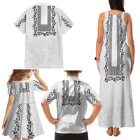 Philippines Polynesian Floral Pattern Family Matching Tank Maxi Dress and Hawaiian Shirt With Barong Tagalog White Style