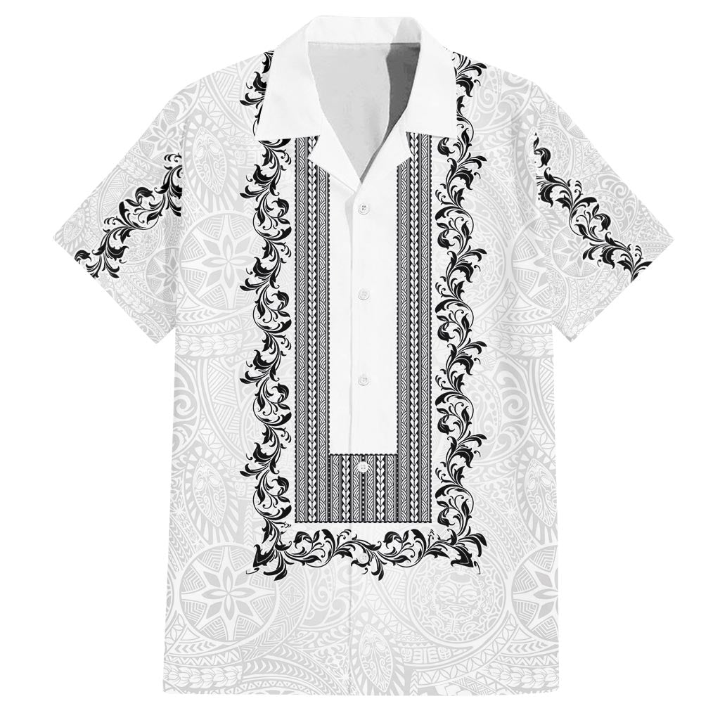 Philippines Polynesian Floral Pattern Family Matching Tank Maxi Dress and Hawaiian Shirt With Barong Tagalog White Style
