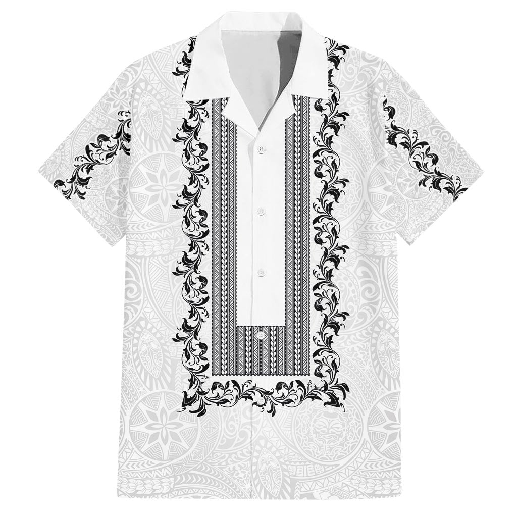 Philippines Polynesian Floral Pattern Hawaiian Shirt With Barong Tagalog White Style LT03 White - Polynesian Pride