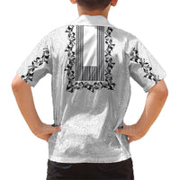 Philippines Polynesian Floral Pattern Kid Hawaiian Shirt With Barong Tagalog White Style