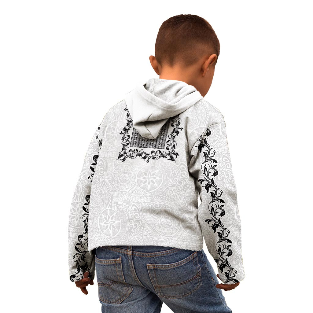 Philippines Polynesian Floral Pattern Kid Hoodie With Barong Tagalog White Style