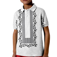 Philippines Polynesian Floral Pattern Kid Polo Shirt With Barong Tagalog White Style