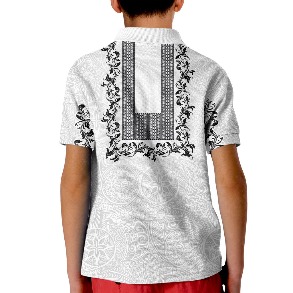 Philippines Polynesian Floral Pattern Kid Polo Shirt With Barong Tagalog White Style