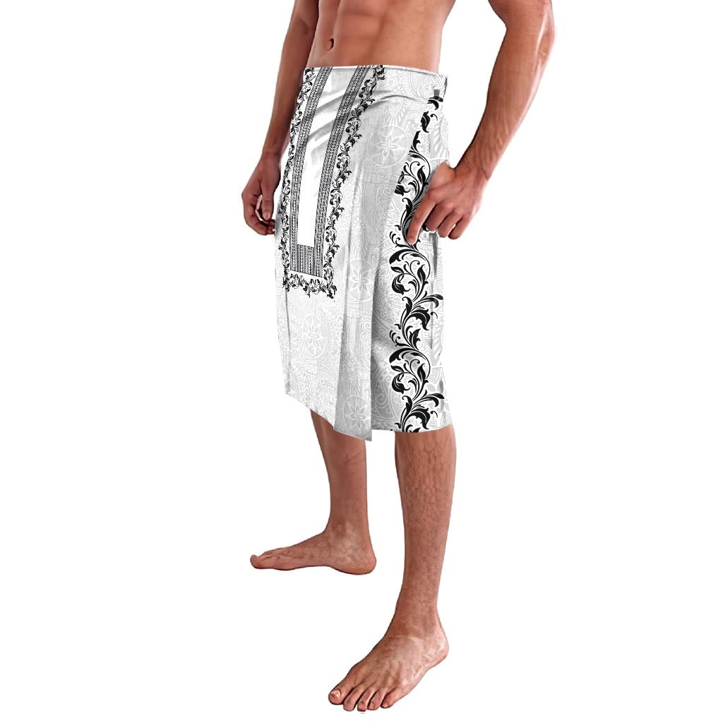 Philippines Polynesian Floral Pattern Lavalava With Barong Tagalog White Style