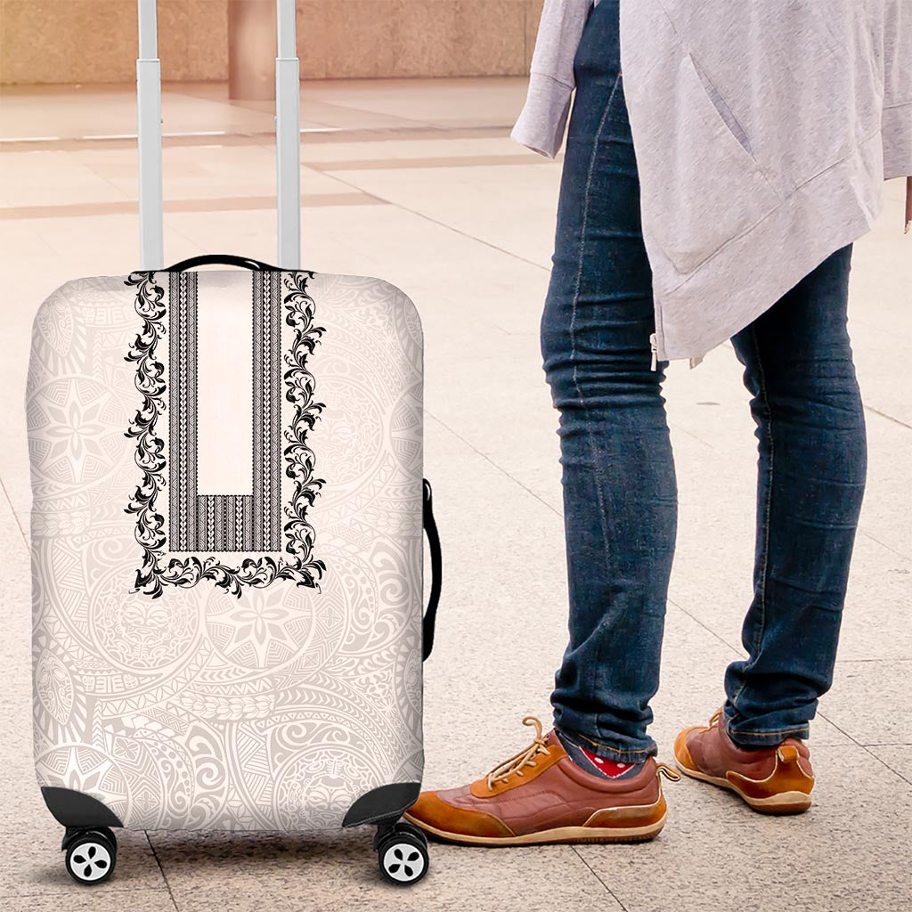 Philippines Polynesian Floral Pattern Luggage Cover With Barong Tagalog White Style LT03 White - Polynesian Pride