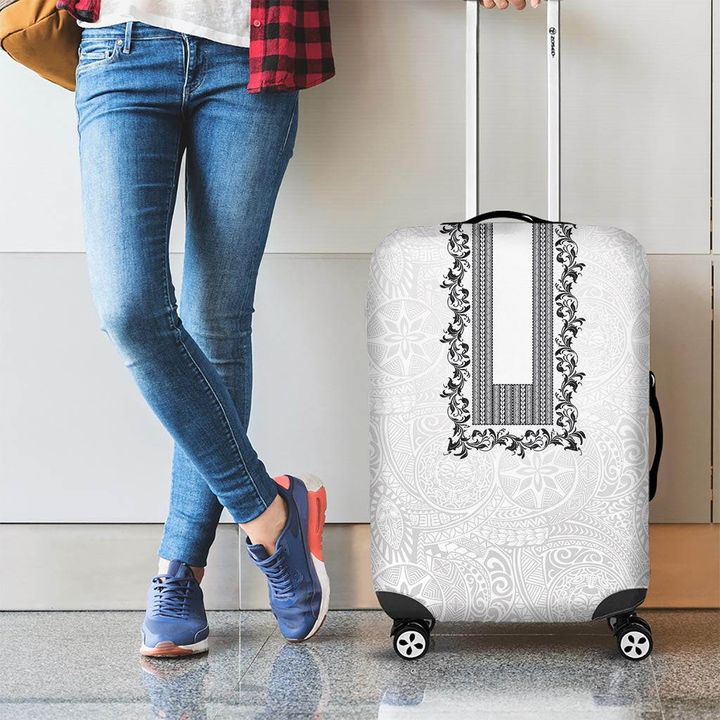 Philippines Polynesian Floral Pattern Luggage Cover With Barong Tagalog White Style LT03 - Polynesian Pride