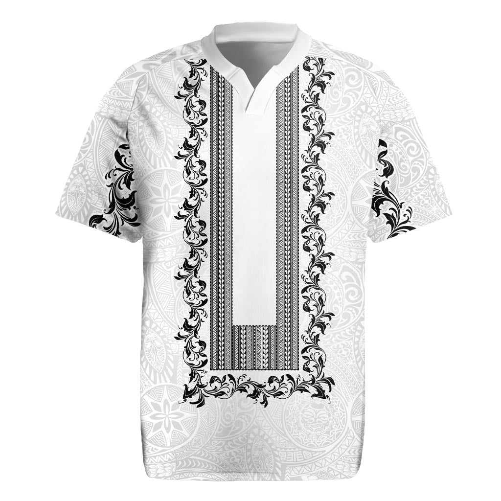 Philippines Polynesian Floral Pattern Rugby Jersey With Barong Tagalog White Style