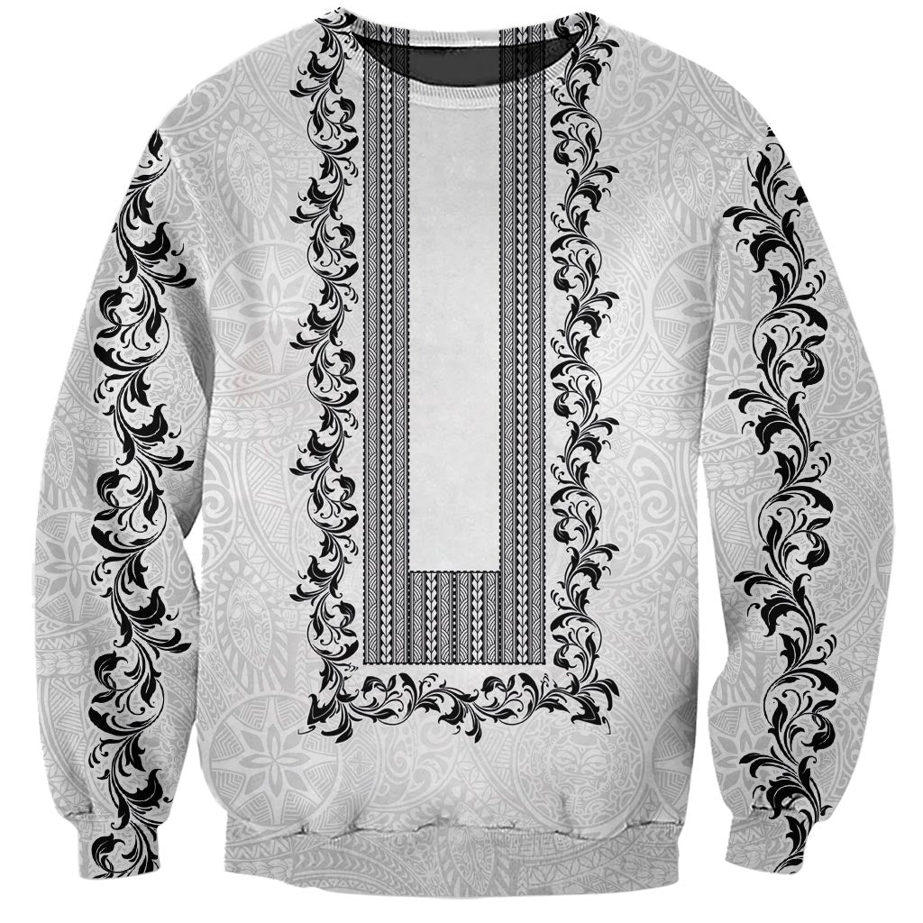 Philippines Polynesian Floral Pattern Sweatshirt With Barong Tagalog White Style LT03 Unisex White - Polynesian Pride