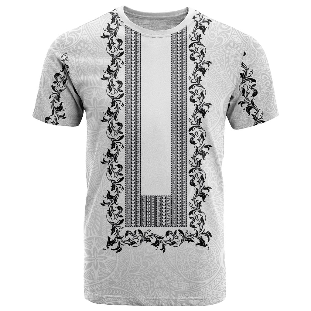 Philippines Polynesian Floral Pattern T Shirt With Barong Tagalog White Style LT03 White - Polynesian Pride