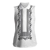 Philippines Polynesian Floral Pattern Women Sleeveless Polo Shirt With Barong Tagalog White Style