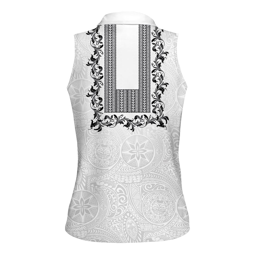 Philippines Polynesian Floral Pattern Women Sleeveless Polo Shirt With Barong Tagalog White Style