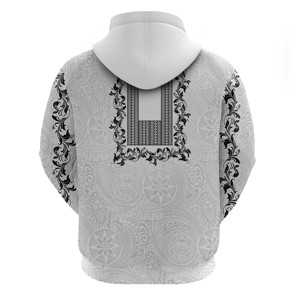 Philippines Polynesian Floral Pattern Zip Hoodie With Barong Tagalog White Style LT03 - Polynesian Pride