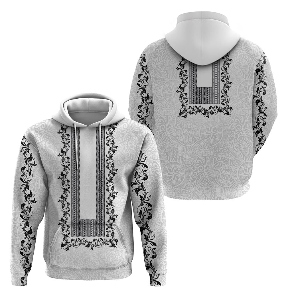 Philippines Polynesian Floral Pattern Zip Hoodie With Barong Tagalog White Style LT03 - Polynesian Pride
