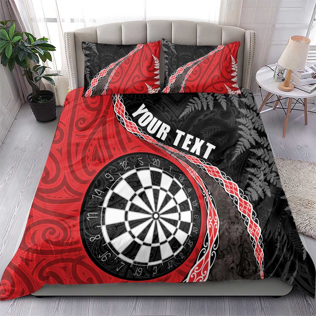 Personalised New Zealand Darts Bedding Set Koru Tribal Tattoo and Silver Fern Maori Pattern Red Color LT03 - Polynesian Pride