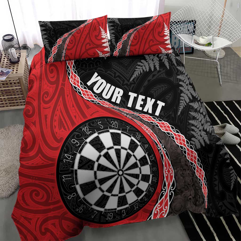 Personalised New Zealand Darts Bedding Set Koru Tribal Tattoo and Silver Fern Maori Pattern Red Color LT03 - Polynesian Pride