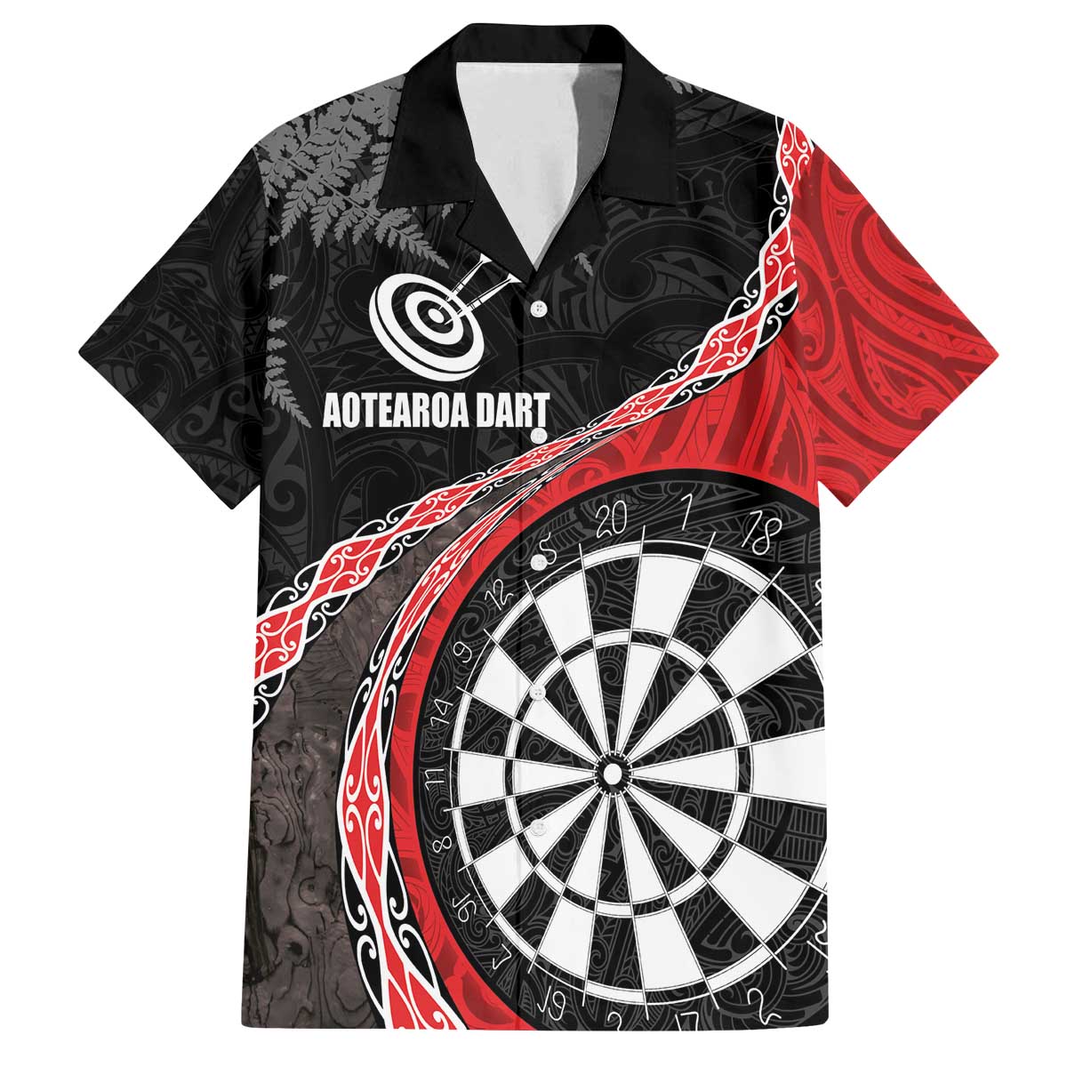Personalised New Zealand Darts Family Matching Off Shoulder Short Dress and Hawaiian Shirt Koru Tribal Tattoo and Silver Fern Maori Pattern Red Color LT03 Dad's Shirt - Short Sleeve Red - Polynesian Pride