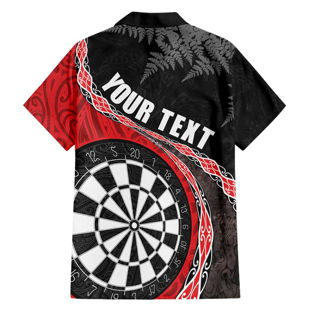 Personalised New Zealand Darts Family Matching Short Sleeve Bodycon Dress and Hawaiian Shirt Koru Tribal Tattoo and Silver Fern Maori Pattern Red Color