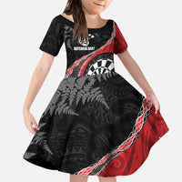 Personalised New Zealand Darts Family Matching Tank Maxi Dress and Hawaiian Shirt Koru Tribal Tattoo and Silver Fern Maori Pattern Red Color LT03 Daughter's Dress Red - Polynesian Pride