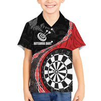 Personalised New Zealand Darts Family Matching Tank Maxi Dress and Hawaiian Shirt Koru Tribal Tattoo and Silver Fern Maori Pattern Red Color LT03 Son's Shirt Red - Polynesian Pride