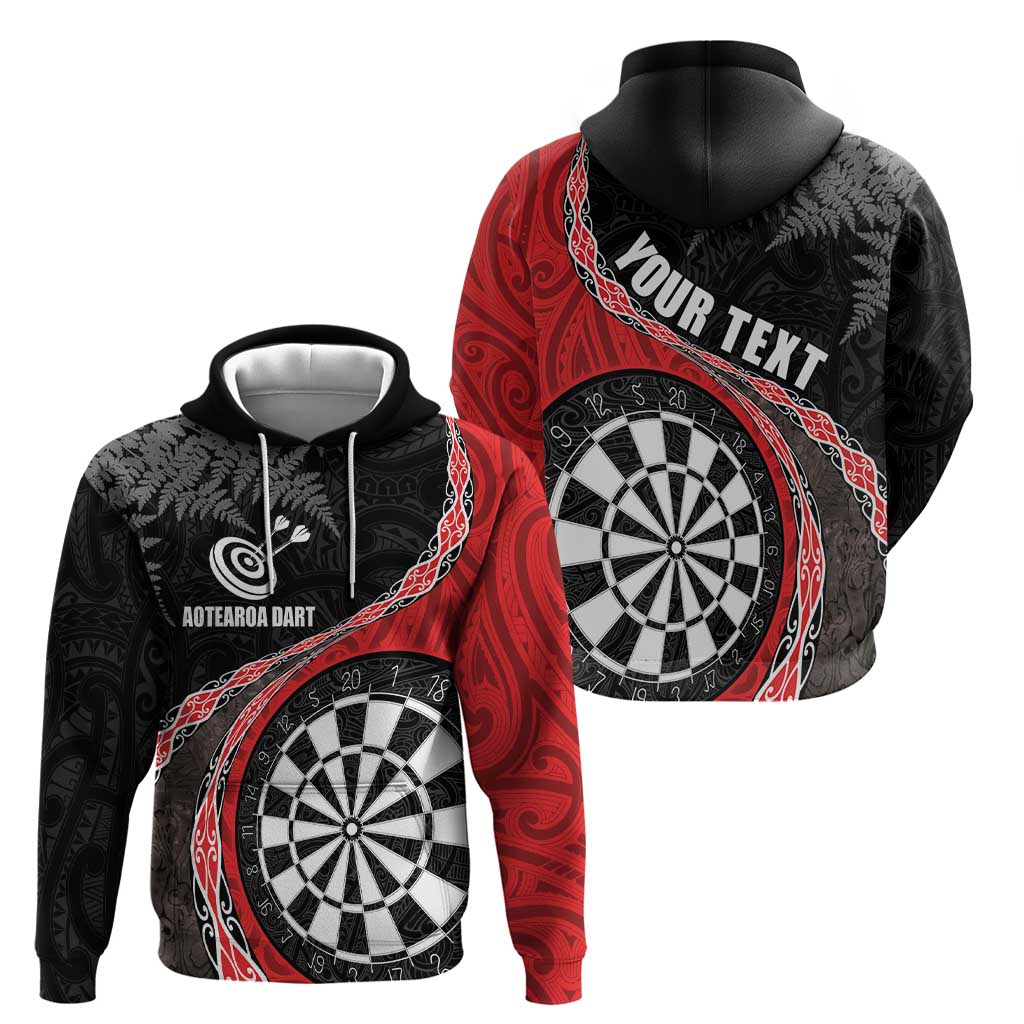 Personalised New Zealand Darts Zip Hoodie Koru Tribal Tattoo and Silver Fern Maori Pattern Red Color