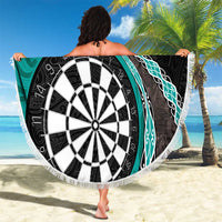 Personalised New Zealand Darts Beach Blanket Koru Tribal Tattoo and Silver Fern Maori Pattern Teal Color