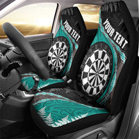 Personalised New Zealand Darts Car Seat Cover Koru Tribal Tattoo and Silver Fern Maori Pattern Teal Color
