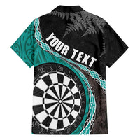 Personalised New Zealand Darts Family Matching Short Sleeve Bodycon Dress and Hawaiian Shirt Koru Tribal Tattoo and Silver Fern Maori Pattern Teal Color