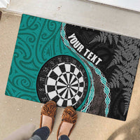 Personalised New Zealand Darts Rubber Doormat Koru Tribal Tattoo and Silver Fern Maori Pattern Teal Color