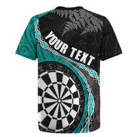 Personalised New Zealand Darts Rugby Jersey Koru Tribal Tattoo and Silver Fern Maori Pattern Teal Color