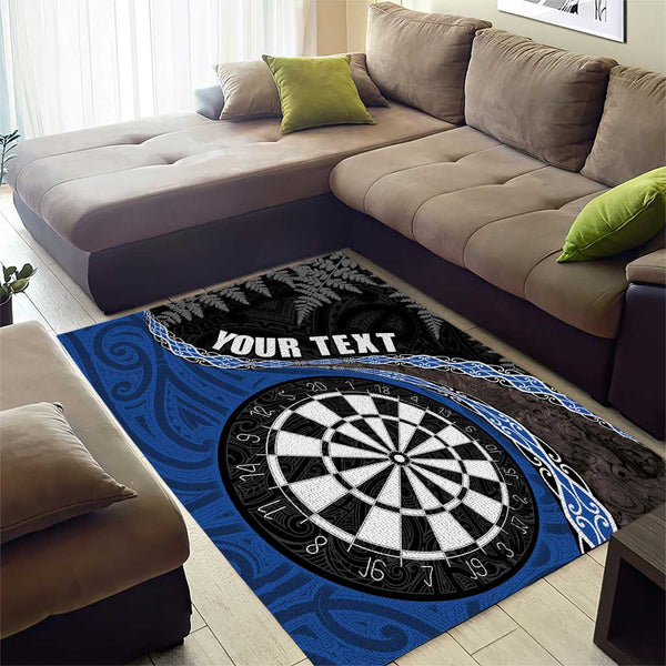 Personalised New Zealand Darts Area Rug Koru Tribal Tattoo and Silver ...