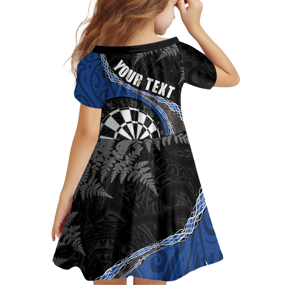 Personalised New Zealand Darts Family Matching Off Shoulder Short Dress and Hawaiian Shirt Koru Tribal Tattoo and Silver Fern Maori Pattern Blue Color LT03 - Polynesian Pride