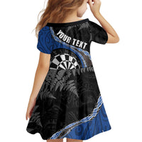 Personalised New Zealand Darts Family Matching Off Shoulder Short Dress and Hawaiian Shirt Koru Tribal Tattoo and Silver Fern Maori Pattern Blue Color LT03 - Polynesian Pride