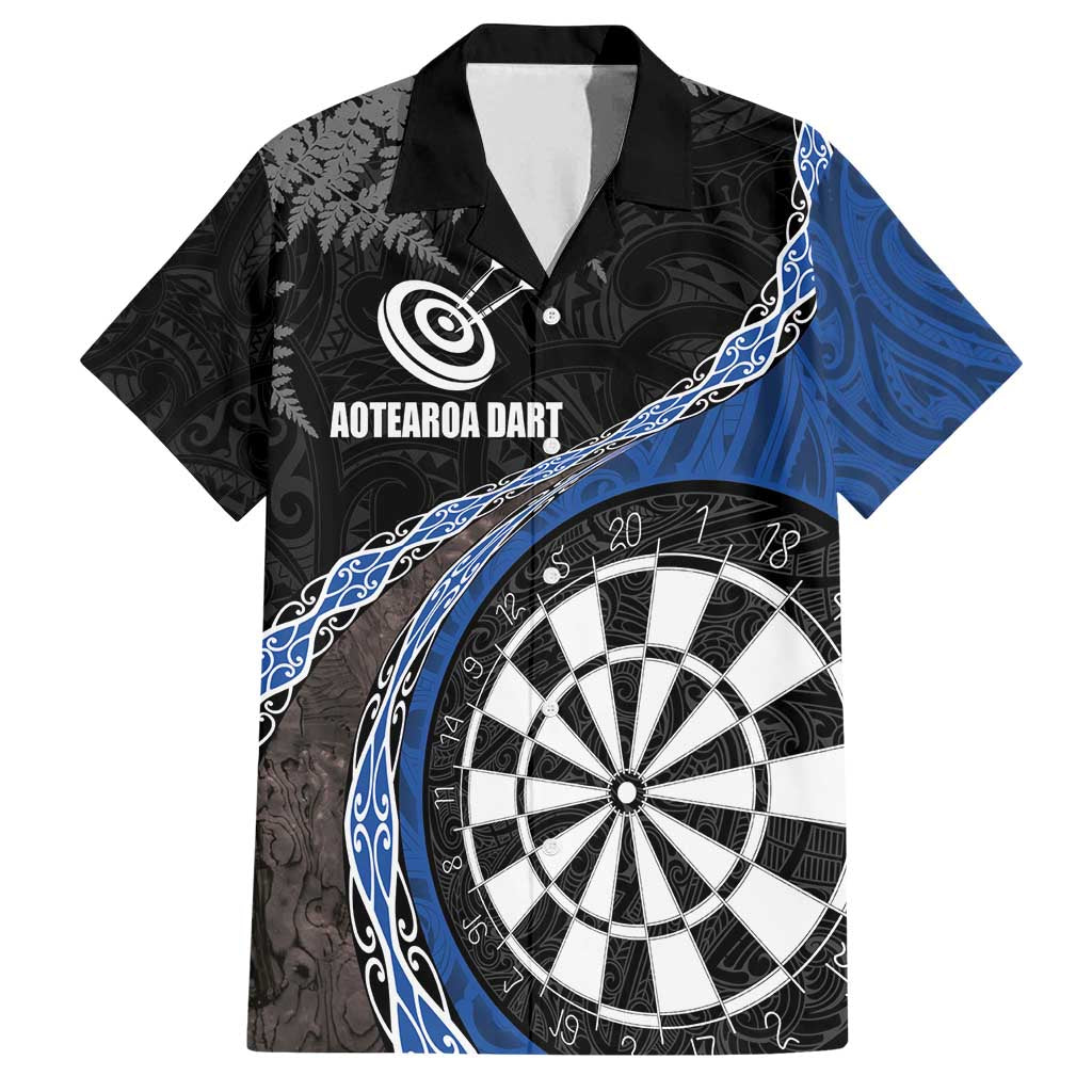 Personalised New Zealand Darts Family Matching Summer Maxi Dress and Hawaiian Shirt Koru Tribal Tattoo and Silver Fern Maori Pattern Blue Color